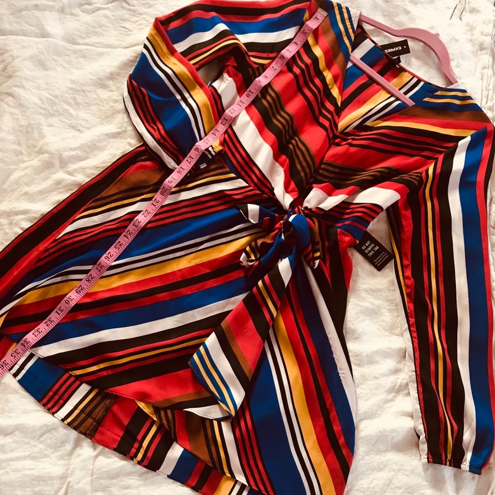 Striped Knotted V-Neck Elastic Waist Dress